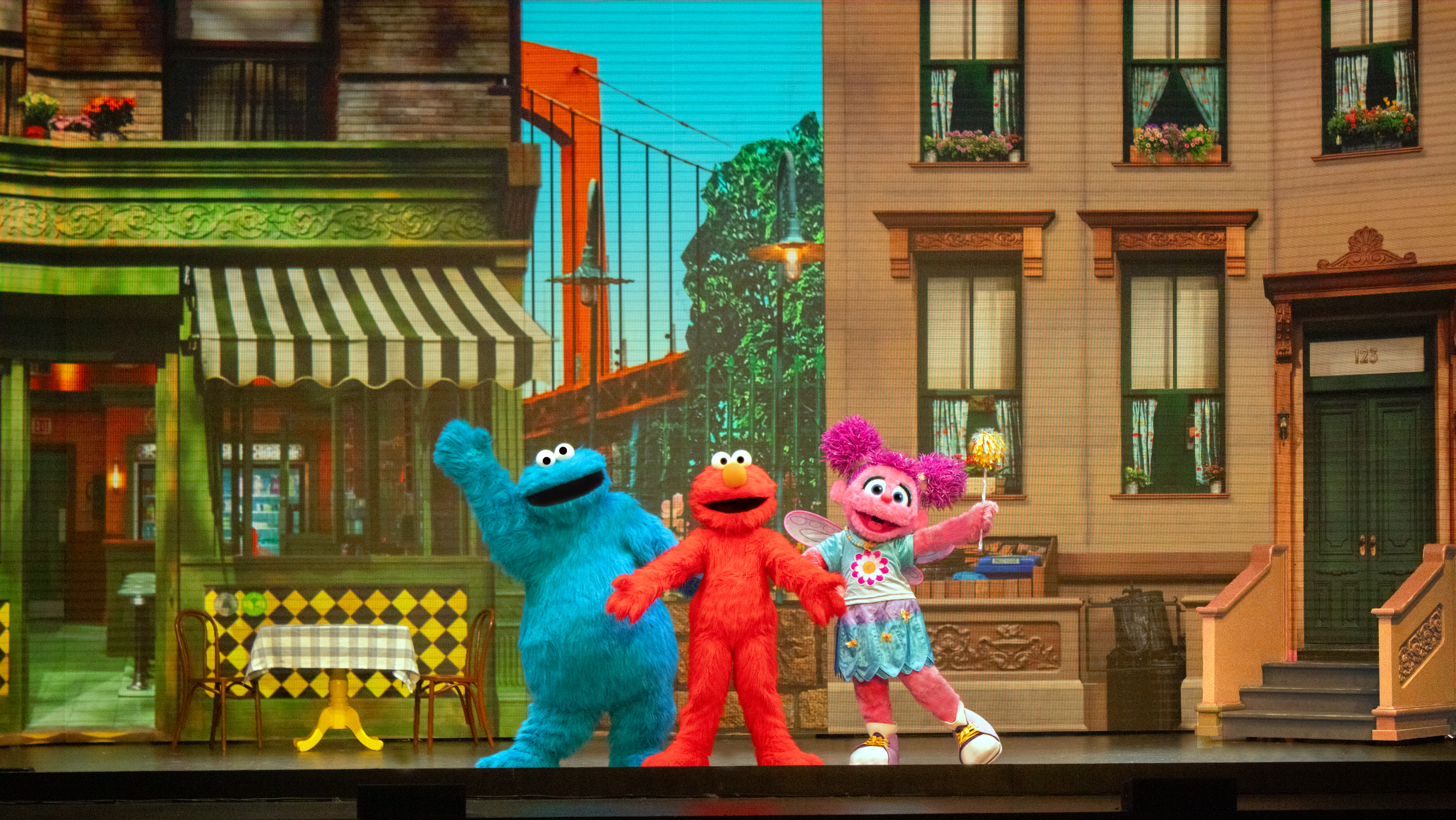 Cookie Monster, Elmo, and Abby